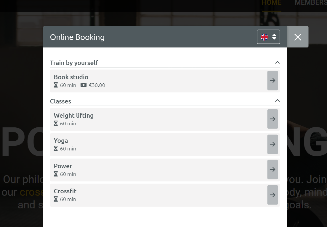 The timify booking widget for fitness